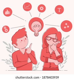 
Vector business illustration, generating ideas, illustration of entrepreneurs having an idea, Graphic design for posters, Modern design concept