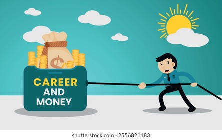 Vector business illustration of leader to achieve business success. Businessman running to the goal. Business concept about goals, success, ambition, achievements and challenges. Career vector concept