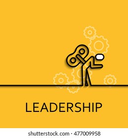 Vector business illustration in linear style with a picture of leadership as key man on yellow background poster or banner template.