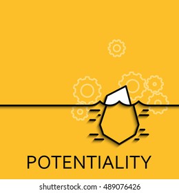 Vector business illustration in linear style with a picture of hidden potential and opportunity as iceberg on yellow background poster or banner template.
