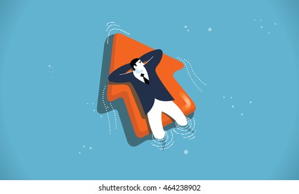 Vector Business Illustration  Man Floating On The Arrow