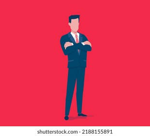 Vector business illustration of business man on red color background. Flat style design of man manager for social media banner, marketing poster