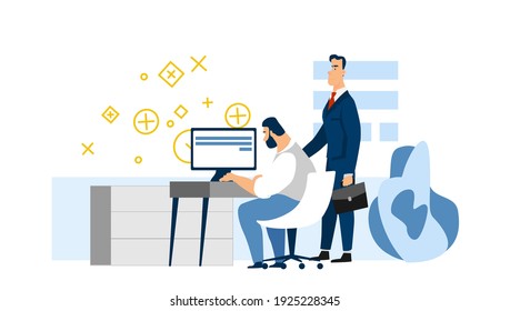 vector business illustration, office workers.Flat style color modern vector illustration.