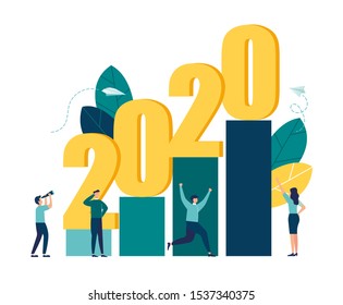 vector business illustration, the path to success in the new year 2020, career growth, the goal is achievable