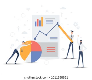 vector business illustration. people build a successful company on a professional basis. competitive intelligence and business analytics. tools to improve the effectiveness of sectoral programs