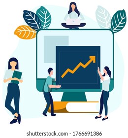 vector business illustration. people build a successful company on a professional basis. competitive intelligence and business analytics. tools to improve the effectiveness of sectoral programs