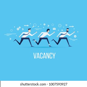 vector business illustration. people flee who will quickly get a job. open vacancy. business barter run to the goal