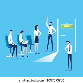 vector business illustration. people sit on chairs near the office of the office. The employer is looking for hired workers. open vacancy