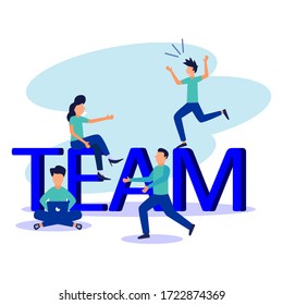 Vector business illustration, business people together building word team work, abstract design graphics, construction business projects.