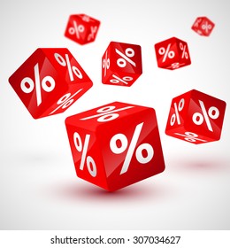 Vector business illustration with red cubes. 3d red cubes with percent.