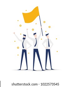 vector business illustration. a united team of winners. successful business is the first place among competitors