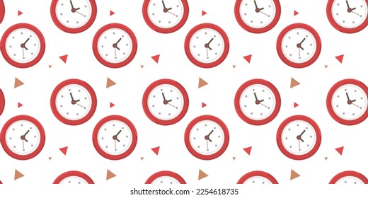 Vector business illustration with wall clock on white color background. Flat style design of seamless pattern with clock for web, site, banner, print