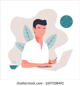 Vector Business Illustration of a Woman Connected with Work, Remote, Work from Home, Work From Anywhere