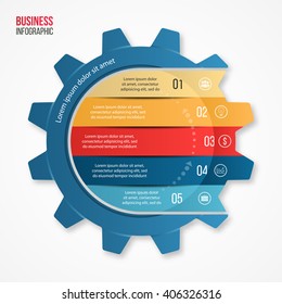 Vector business and industry gear style infographic template for graphs, charts, diagrams . Concept with 5 options, parts, steps, processes.