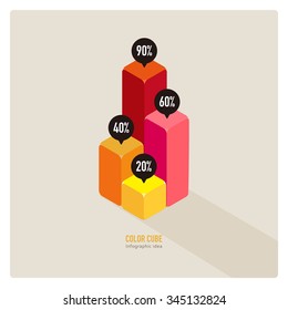 Vector Business Infographic Bar Chart / Illustration Style, Consists Of Colorful Cubes / Can Be Used For Layout, Percentage, Growth Diagram, Step Up, Template