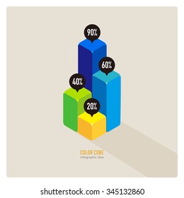 vector business infographic bar chart / illustration style, consists of colorful cubes / can be used for layout, percentage, growth diagram, step up, template