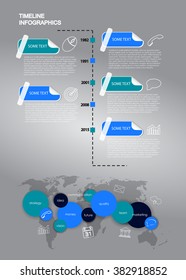 Vector business infographic with circle bubbles and stickers / mission, vision, future and strategy motive or theme on dark background