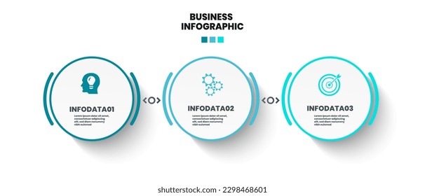 Concepto de infografía de negocios de vectores, infografía de tres pasos e iconos de negocios, fondo blanco