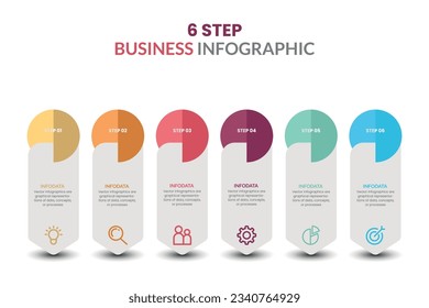 Vector Business Infografik Design mit 6 Optionen oder Schritten und Symbolen, Präsentation, Vorlagendiagrammdesign.