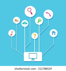 Vector business infographic design. Different elements and icons on blue background