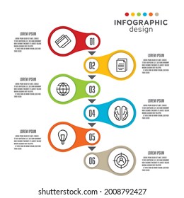 Vector business infographic design element 6 step. Template for presentation.