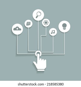 Vector business infographic design with hand pointer and business icons