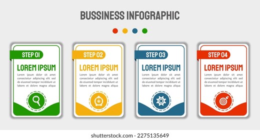 Vector business infographic design with icons and 4 options or steps. Used for presentations, workflow layout, banner, flowchart.