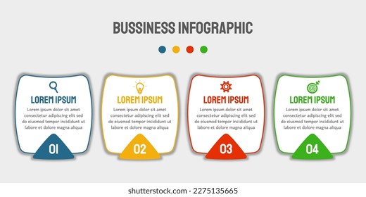 Vector business infographic design with icons and 4 options or steps. Used for presentations, workflow layout, banner, flowchart.