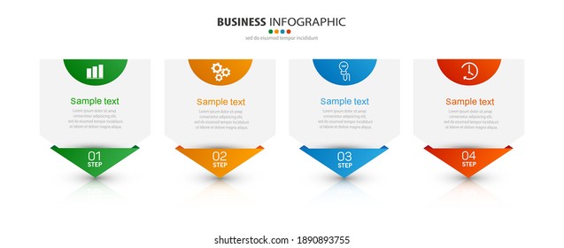 Infografik-Design-Vorlage für Vektorgeschäfte mit Symbolen und 4 Optionen oder Schritten. Kann für Präsentationen verwendet werden Banner, Workflow-Layout, Prozessdiagramm, Flussdiagramm, Infografik