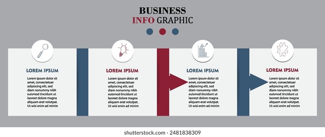 Vector Business Infographic design template with icons and 4 four options or steps. Can be used for process diagrams, presentations, workflow layouts, banners, flowcharts, eps 10