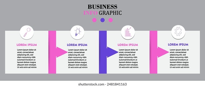 Vector Business Infographic design template with icons and 4 four options or steps. Can be used for process diagrams, presentations, workflow layouts, banners, flowcharts.