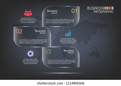 infografía de negocio vectorial, fondo gris, banner de vidrio creativo y de diseño