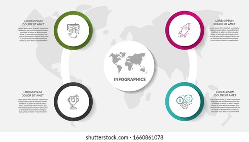 Vector business infographic. Organization graph with 4 circles. Template used for presentation, diagram, number options, web design, workflow layout