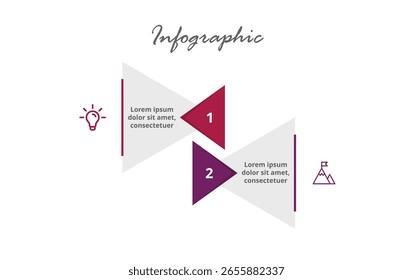 Vector Business Infographic Template with 2 Workflow Steps for Planning, Strategy, Timeline, Marketing Flow, and Presentation Design.