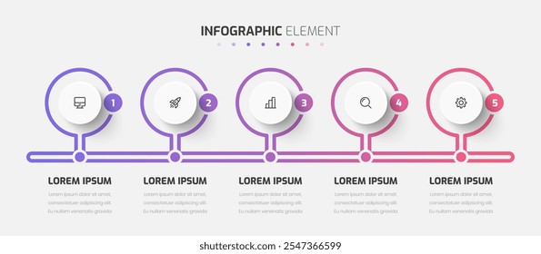 Plantilla de infografía de negocios de Vector con etiqueta circular 5 secciones Bueno para la presentación