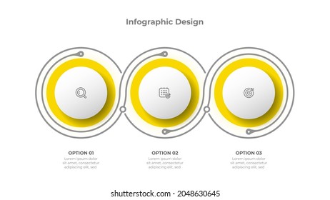 Diseño de plantillas de infografía de negocio vectorial con línea delgada y círculo. Proceso de línea de tiempo con 3 opciones o pasos.