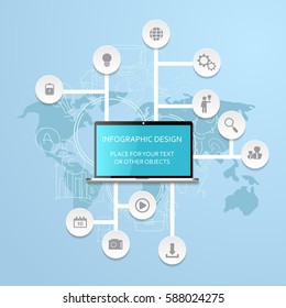 Vector business infographic template with laptop and world map