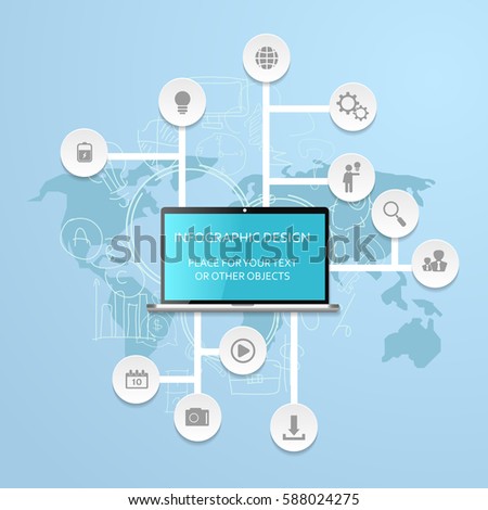 Vector business infographic template with laptop and world map