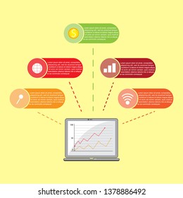 Vector business infographic template. Modern infographic with laptop. Flat design. Vector Illustration business concept.