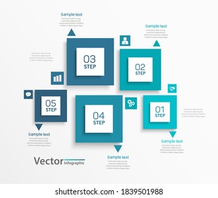  Vector business infographic template with  squares and 5 options or steps 