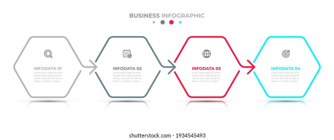 Etiqueta de diseño de línea delgada de la infografía del negocio de vectores con flecha y 4 opciones, pasos, piezas. 