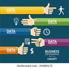 Vector business infographics with hands can be used for presentations, workflow layout, number options. Flat Design