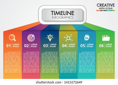 Vector business infographics presentation with 6 steps or options design with icons. Can be used place for text for presentations banner, workflow layout, process diagram, flow chart, info graph.