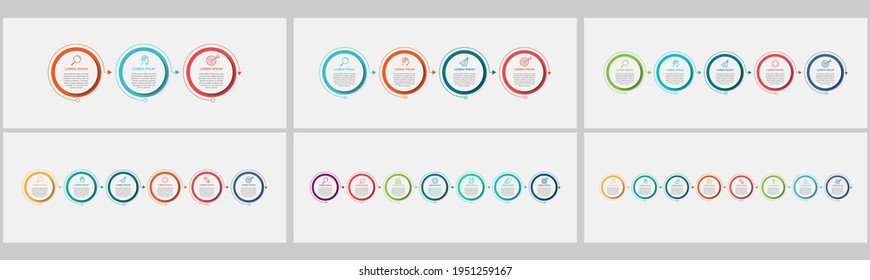 Vector Business Infographics set with 3,4,5,6,7,8 options or steps. Business concept. Can be used for presentations banner, workflow layout, process diagram, flow chart, info graph