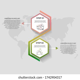 Vector business infographics. Timeline modern with 2 hexagons, arrows. Used for web design, marketing advertising, workflow layout, annual report, flowchart, chart