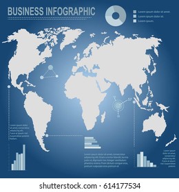 Vector business infographics with world map. Infographics design.