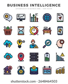 Ícone de tipos de Vetor Business Intelligence definido no estilo de Cor Linear. ilustração de vetor.