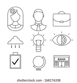 Vector business line flat icon set.