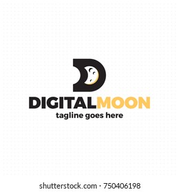 Vector business logo app concept illustration. Abstract letter D sign. Moon sign in minimal style. Design element.