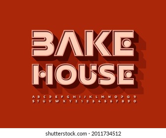 Logo del negocio de los vectores Bake House. Fuente luminosa creativa. Conjunto de estilos retro de letras y números alfabetos